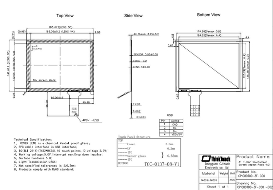 7 &quot;-8.4&quot; Multi Touch Capacitive Touchscreen, หน้าจอสัมผัสกันฝุ่น Antiglare PCAP