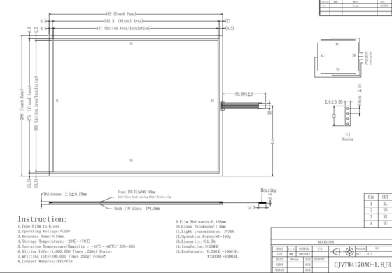 Sensitive 4 Wire Resistive Touch Panel 17 นิ้ว 15ms Response